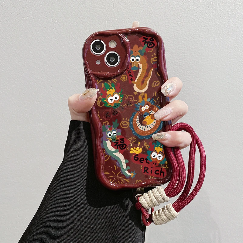 龙运当头酒红色曲边纹全包苹果15手机壳（华为oppo小米vivo）mate60