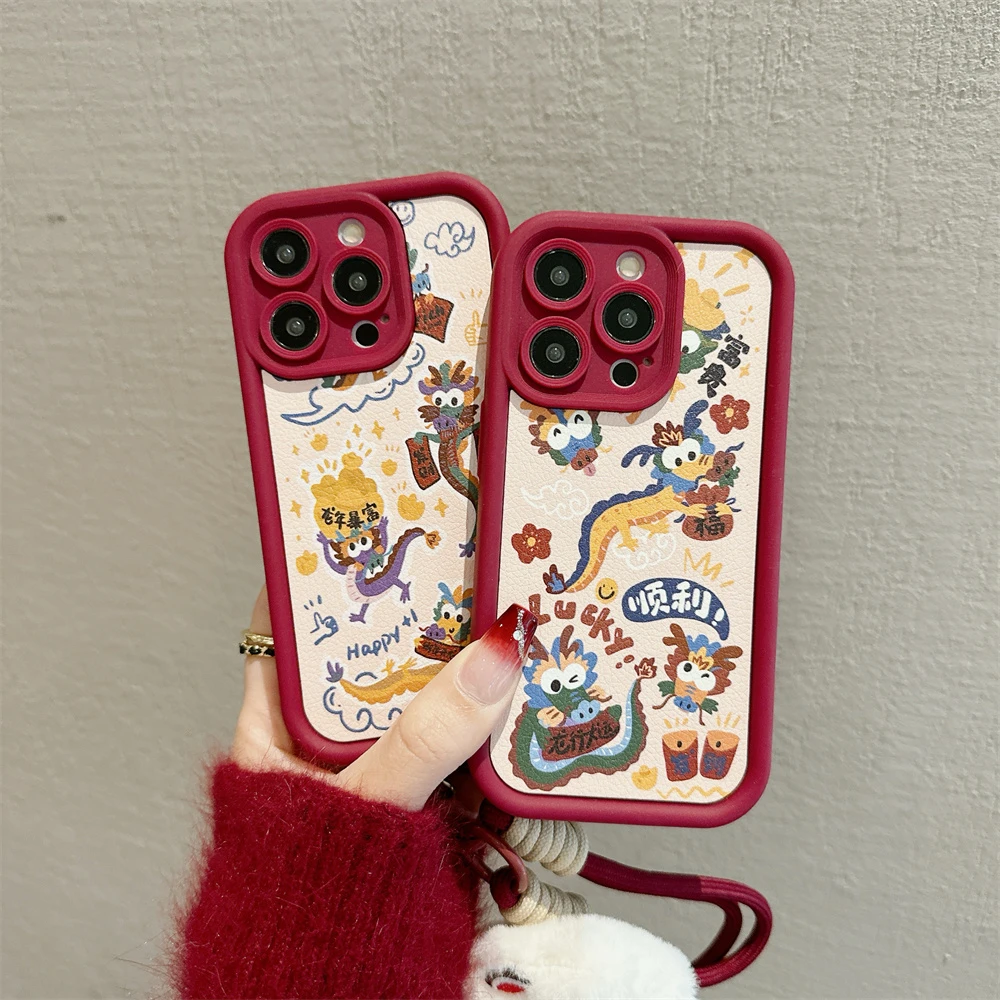 龙行大运苹果15全包防摔手机壳oppo小米vivo华为mate60软硅胶