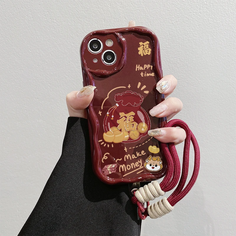 福字袋水滴款苹果15全包手机壳（华为oppo小米vivo）mate60创意防摔