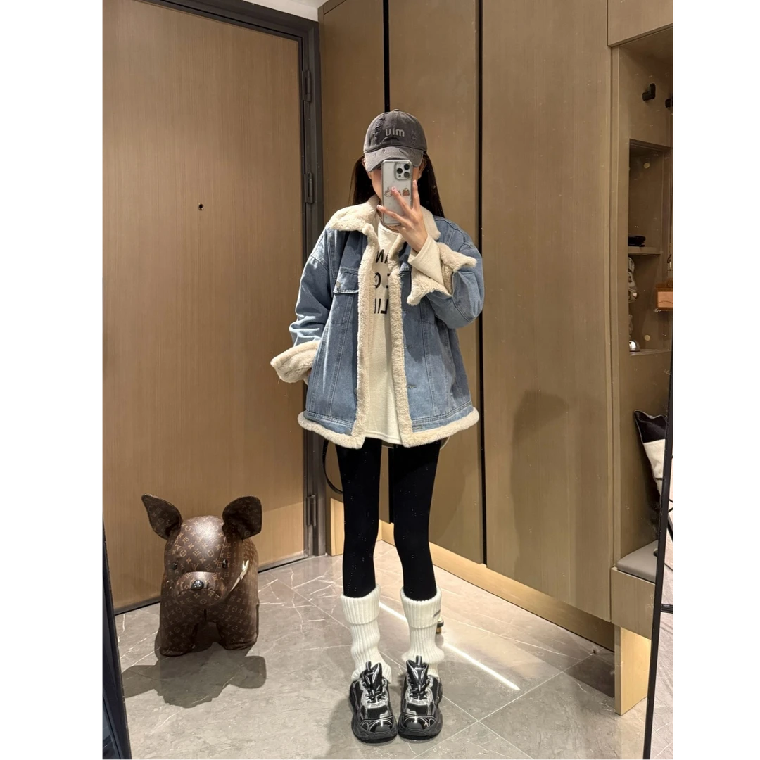 【ZHOU周周】冬季加厚保暖设计感韩版时尚百搭休闲洗水牛仔外套女