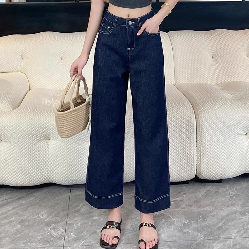 大码春秋季高腰复古时尚宽松显瘦百搭休闲垂感阔腿直筒九分裤子女
