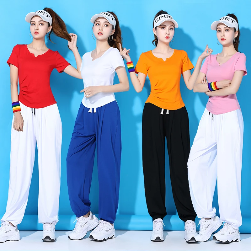 广场舞服装套装新款春夏运动健身服鬼步舞灯笼裤练功舞蹈演出服女