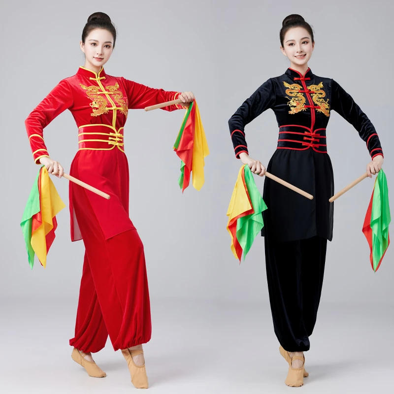 秋冬金丝绒打鼓演出服女腰鼓表演锣鼓队服广场舞服新款秧歌舞服男