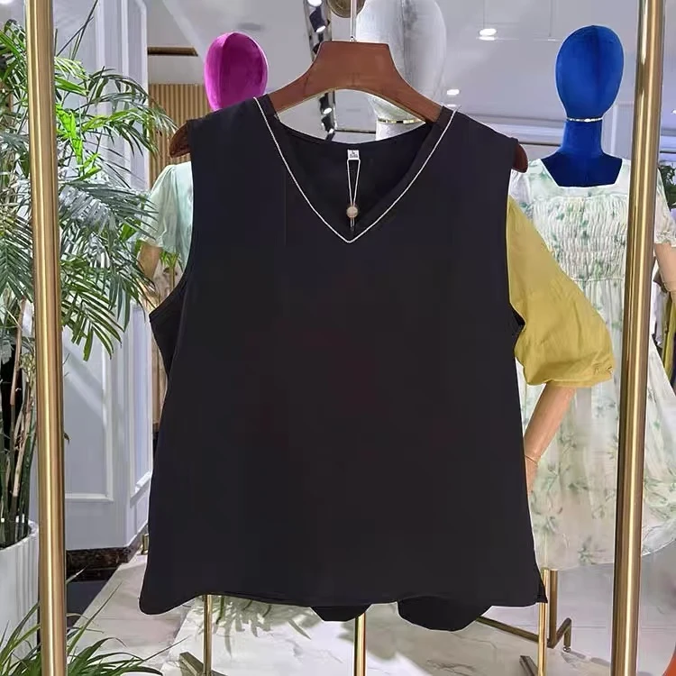 【Z1413】时尚气质宽肩背心高端百搭纯色吊带上衣2024春装新款L11