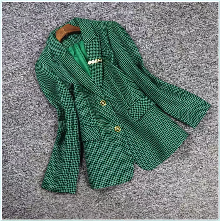 H1911春秋显瘦气质时尚休闲女士修身格子西装上衣L5