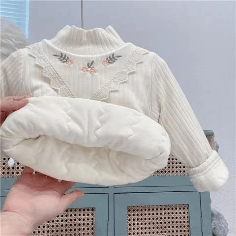 女童高领加厚保暖打底衫上衣2023冬季新款儿童洋气三层夹棉打底衣