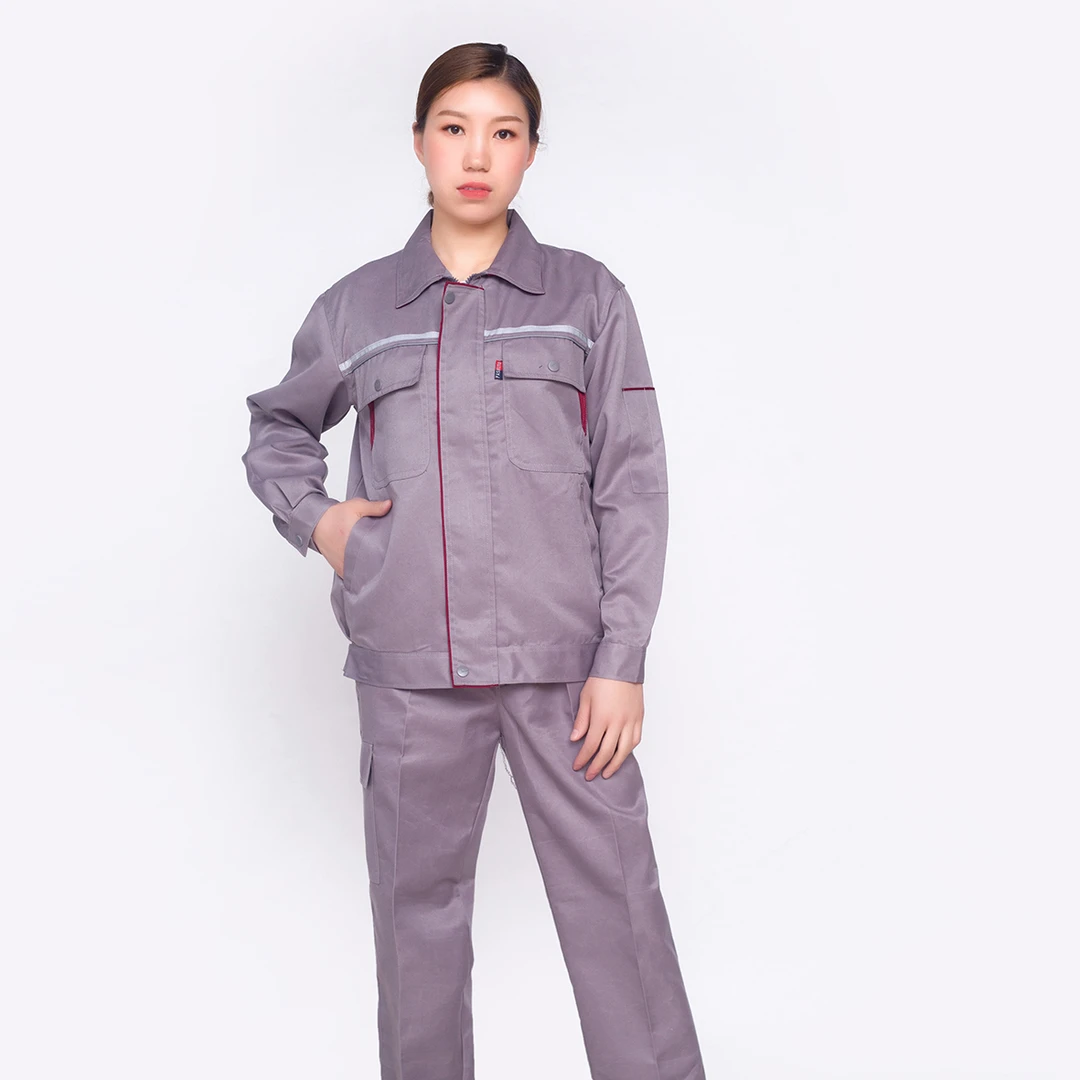 春秋长袖工作服男女同款价格便宜耐磨耐穿前后反光条裤子带侧兜