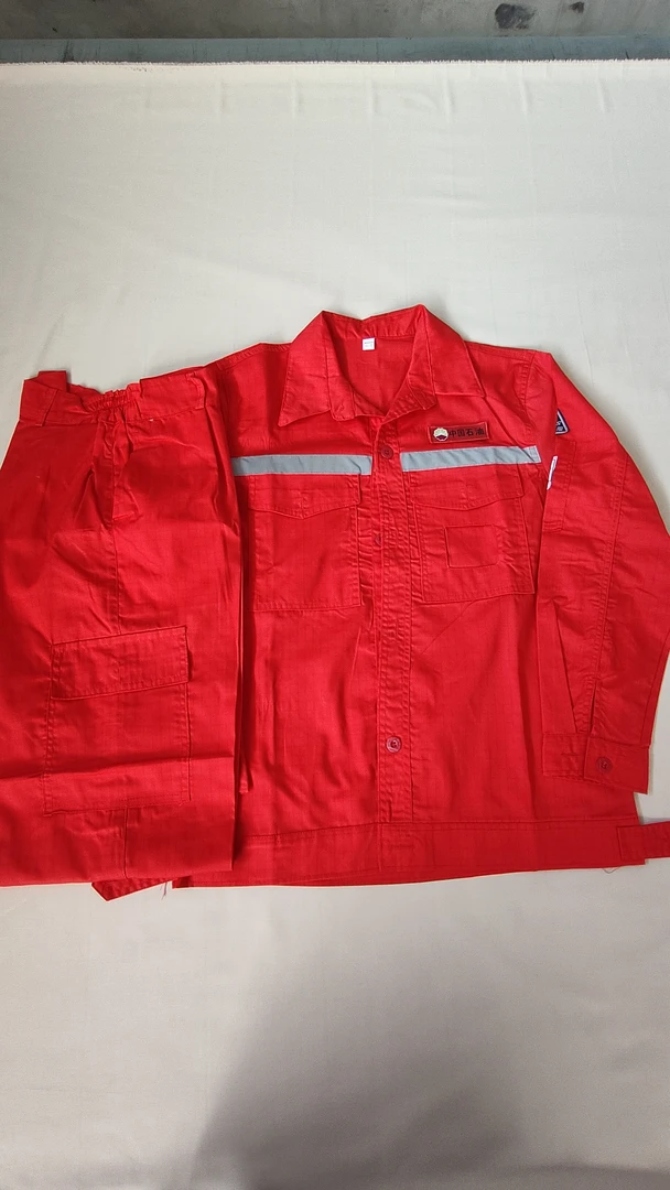 夏季红色防静电工作服中国石油服长袖薄款透气户外耐磨