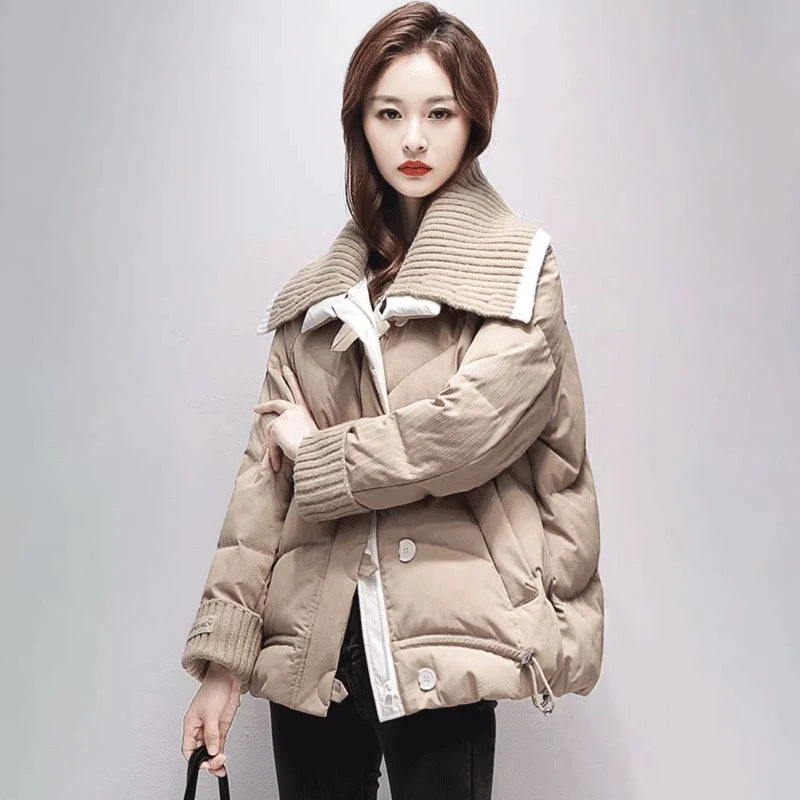 波司澄羽绒服羽绒棉服女2023冬季新款宽松针织领拼接高级感复古短