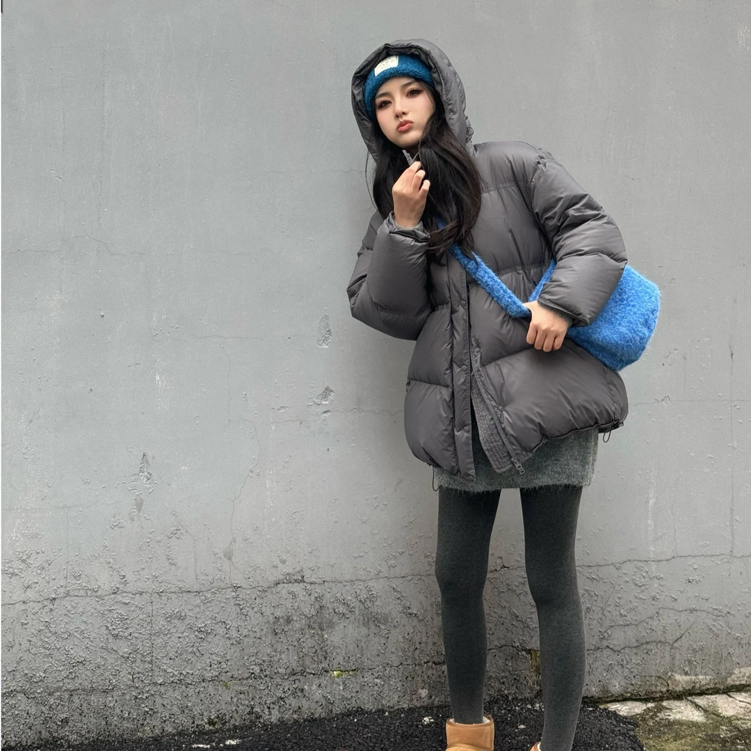 【环岛轮廓】冬季新款90白鸭绒设计感中长款连帽高级感外套