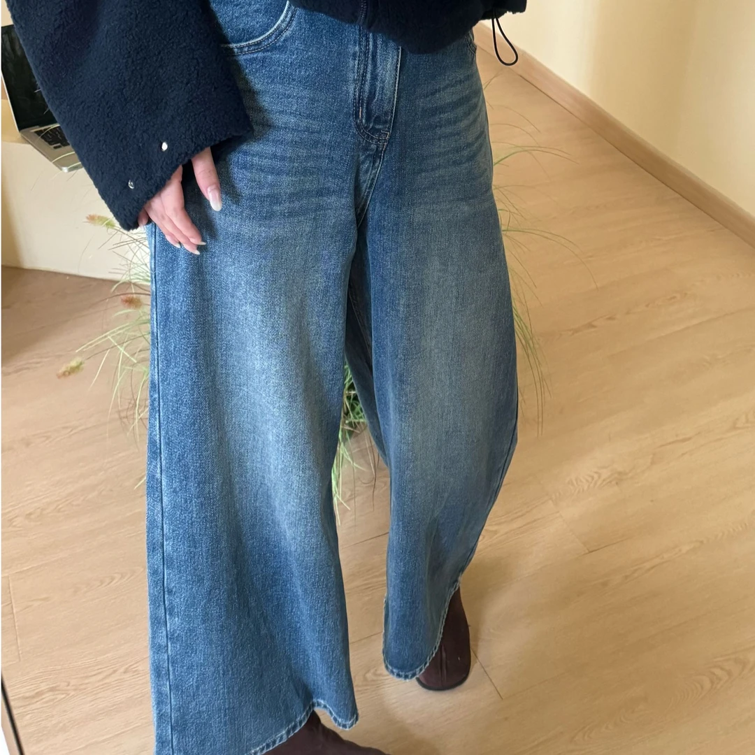【人见人爱】秋冬新款高腰显瘦九分牛仔裤宽松复古阔腿裤