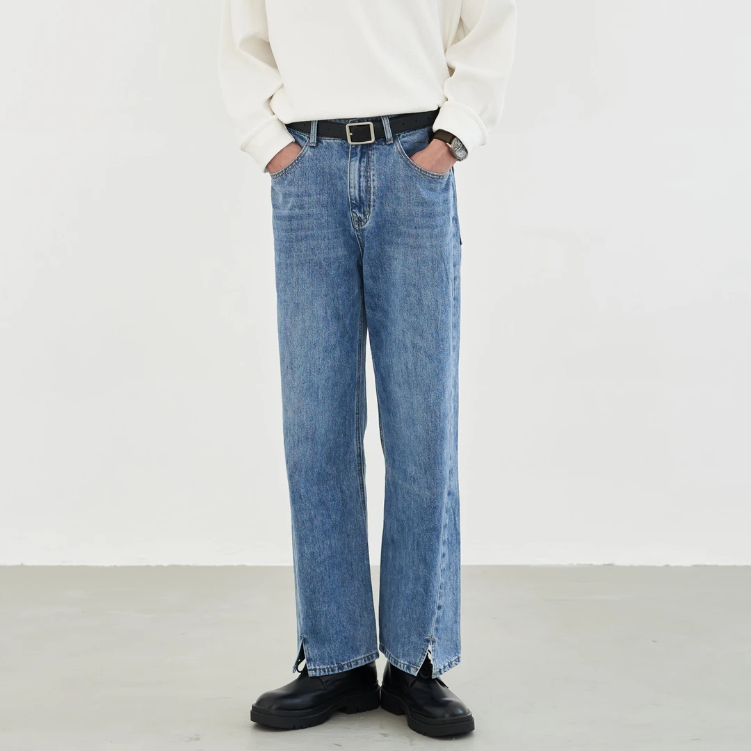 Liberty Kostume 直筒牛仔长裤开衩休闲宽松学生青年牛仔裤男