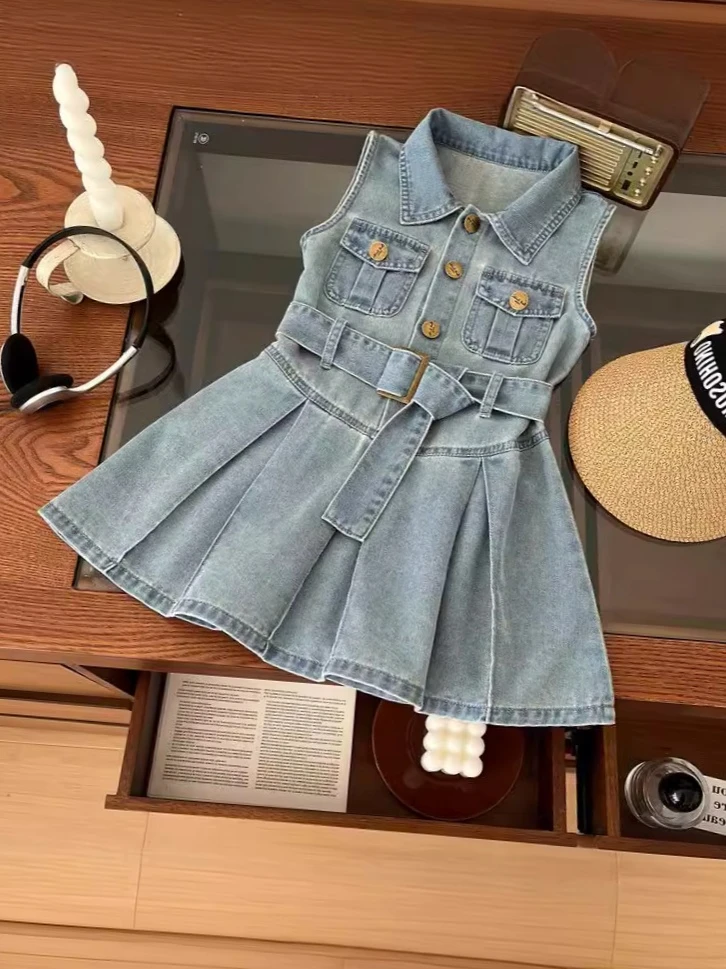 女童连衣裙夏季2024新款儿童韩版无袖背心公主裙洋气夏装牛仔裙潮