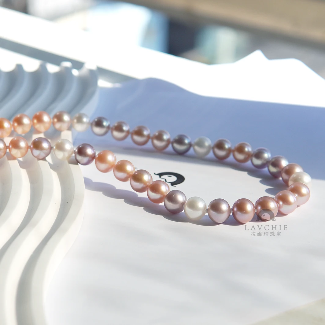 拉维琦彩虹10-11mm天然淡水无核珍珠项链极光炫彩糖果珍珠项链