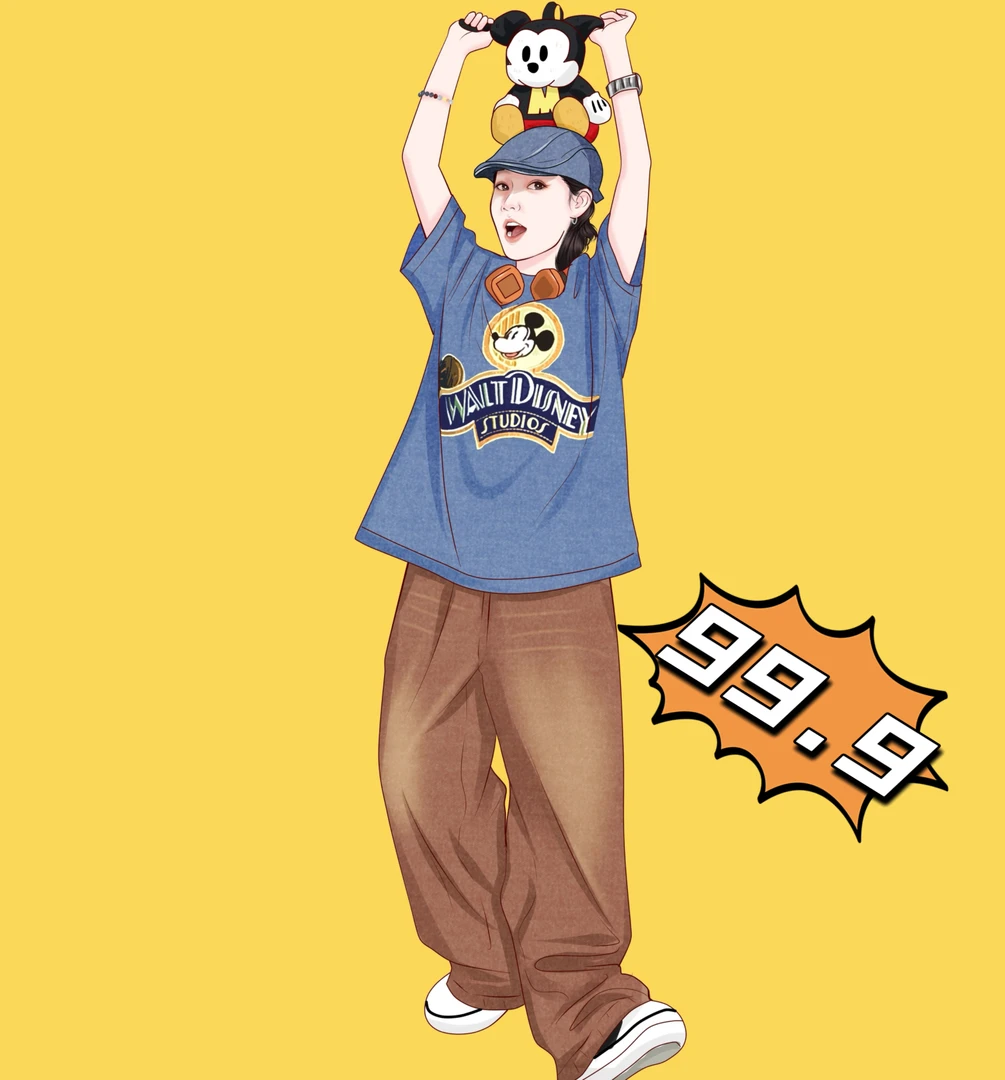 龅牙叮当（米奇刺绣牛仔）美式复古贴布刺绣短袖T恤圆领初恋3113