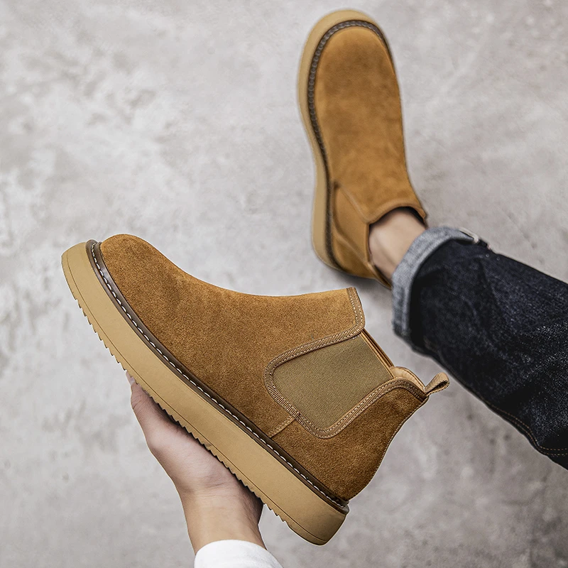 NY英伦风马丁靴男款秋冬潮流时尚磨砂短靴一脚蹬中帮翻毛切尔西靴