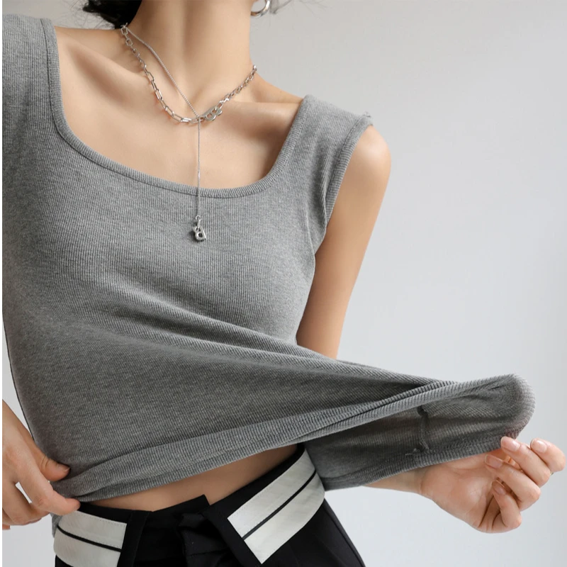 两面方领/V领打底小背心内搭无袖坎肩外穿春秋季8647