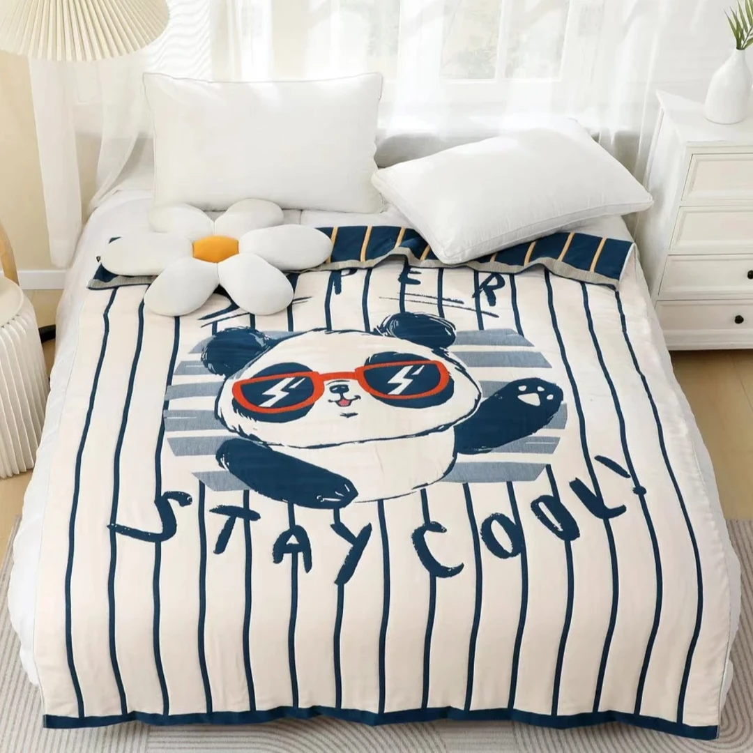 【酷炫熊猫】120*150纯棉动物亲肤可爱柔软面包被