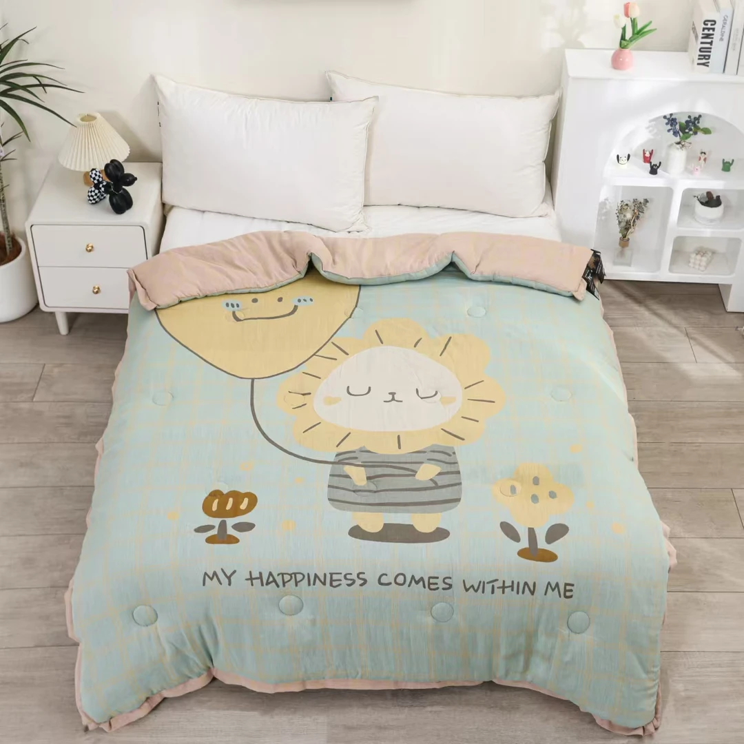 【气球狮】150*200单人纯棉可爱双层纱AB面透气柔软盖被