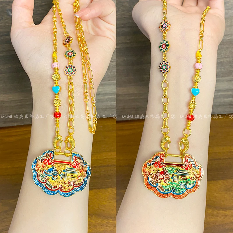XL3182 高货 鱼跃龙门双鱼钩项链长款毛衣链古风烧蓝