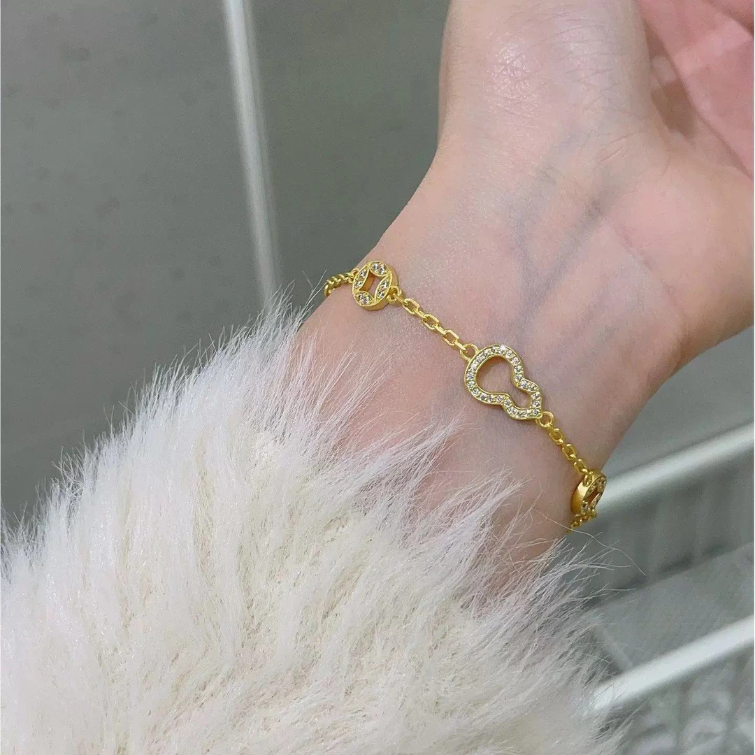 SL2363 镂空满钻葫芦钱币手链 高级感超仙女款手饰