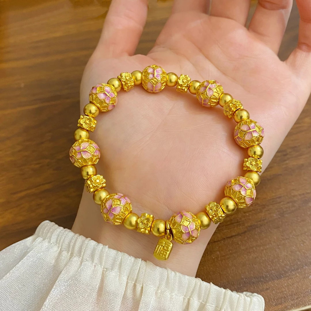 SL2399 翩翩蝶恋花手链 粉色珐琅花丝国风手串