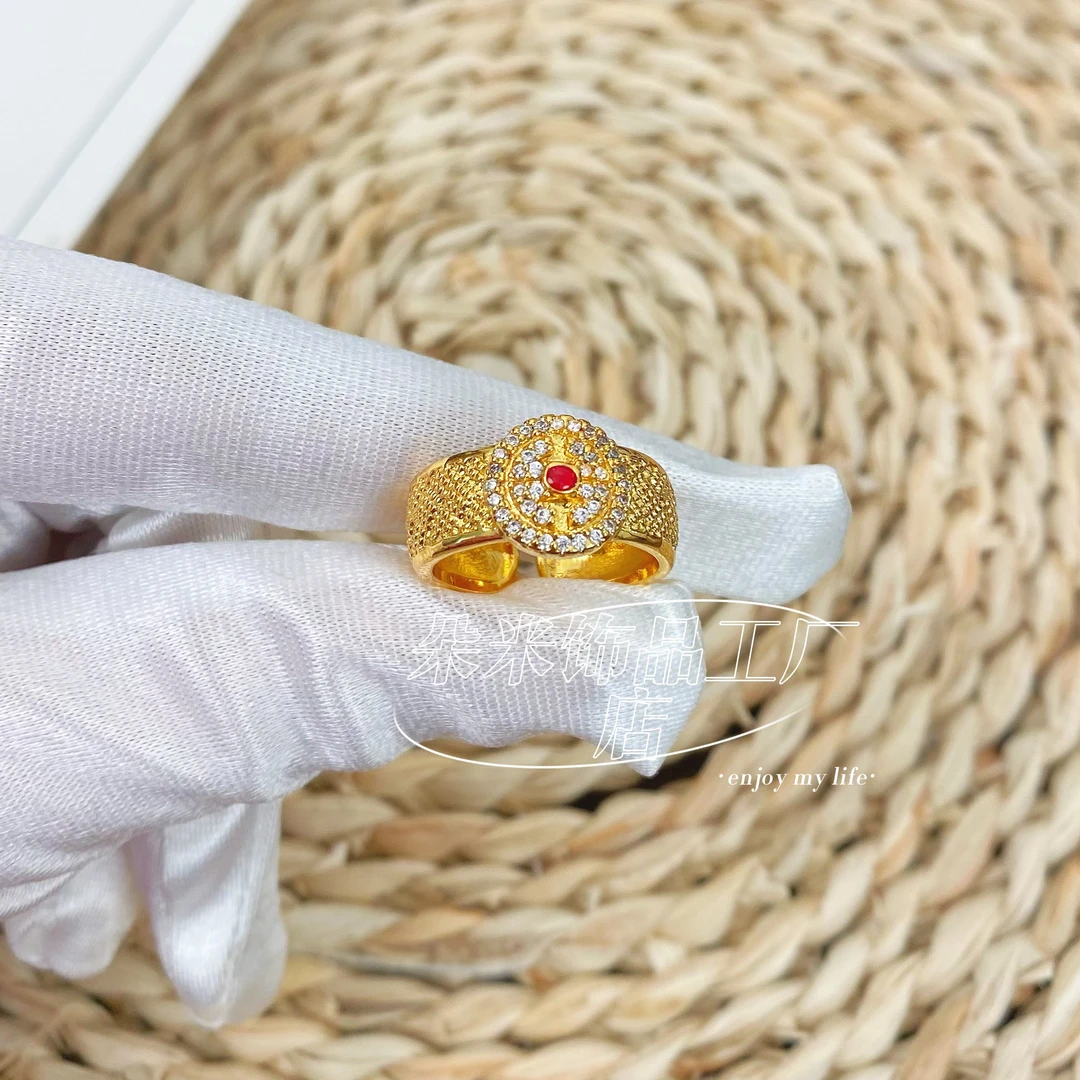 J096 花丝编织寿纹麻花点钻戒指宫廷风国潮开口