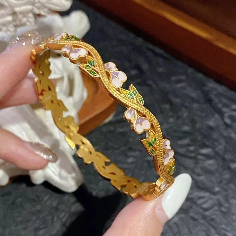 SZ1115 「紫藤花」闭口藤蔓手镯 珐琅甜美气质女款镯子