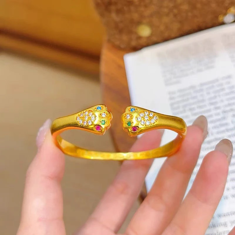 SZ1187 吉言猫爪彩钻手镯可爱精致方镯