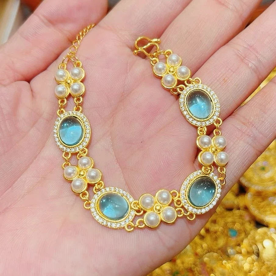 SL2352 海蓝色中古风手链 宫廷风时尚女款手饰