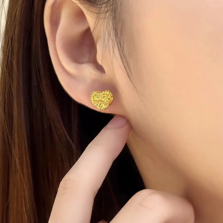 ES5090 蕾丝方糖「爱心」耳钉直针镭射简约甜美可爱