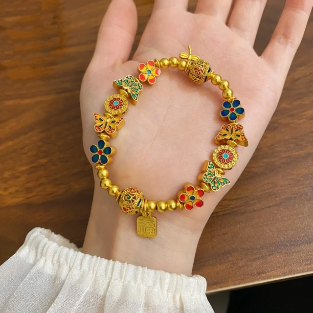 SL2100 烧蓝蝴蝶蜻蜓珠珠手链 珐琅彩古法手串女饰品