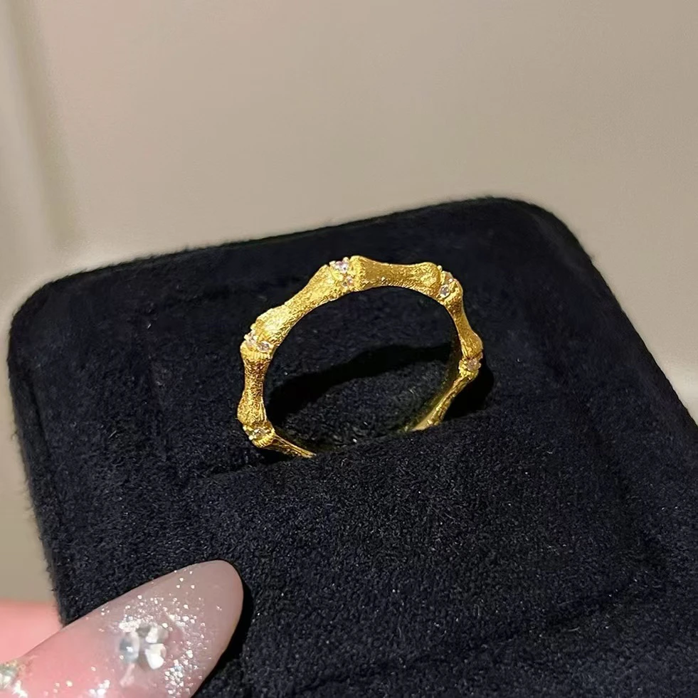 J054 点钻拉丝竹节戒指 节节高轻奢精致指环