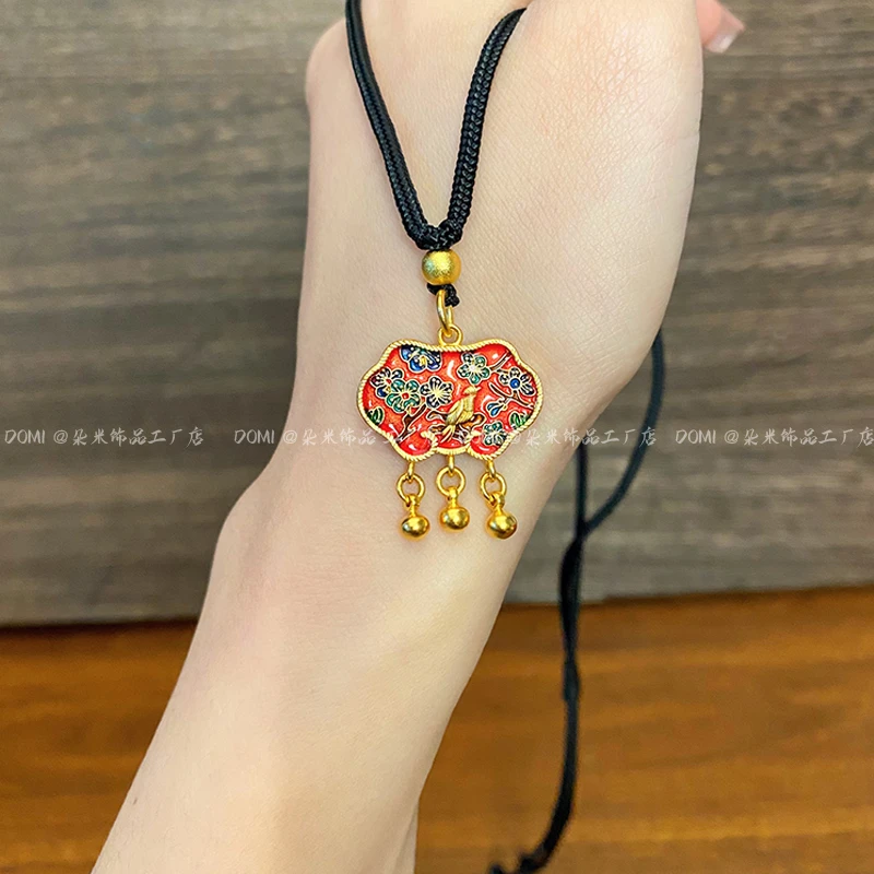 XL3198 烧蓝喜上眉梢平安锁项链双面复古民族风毛衣链