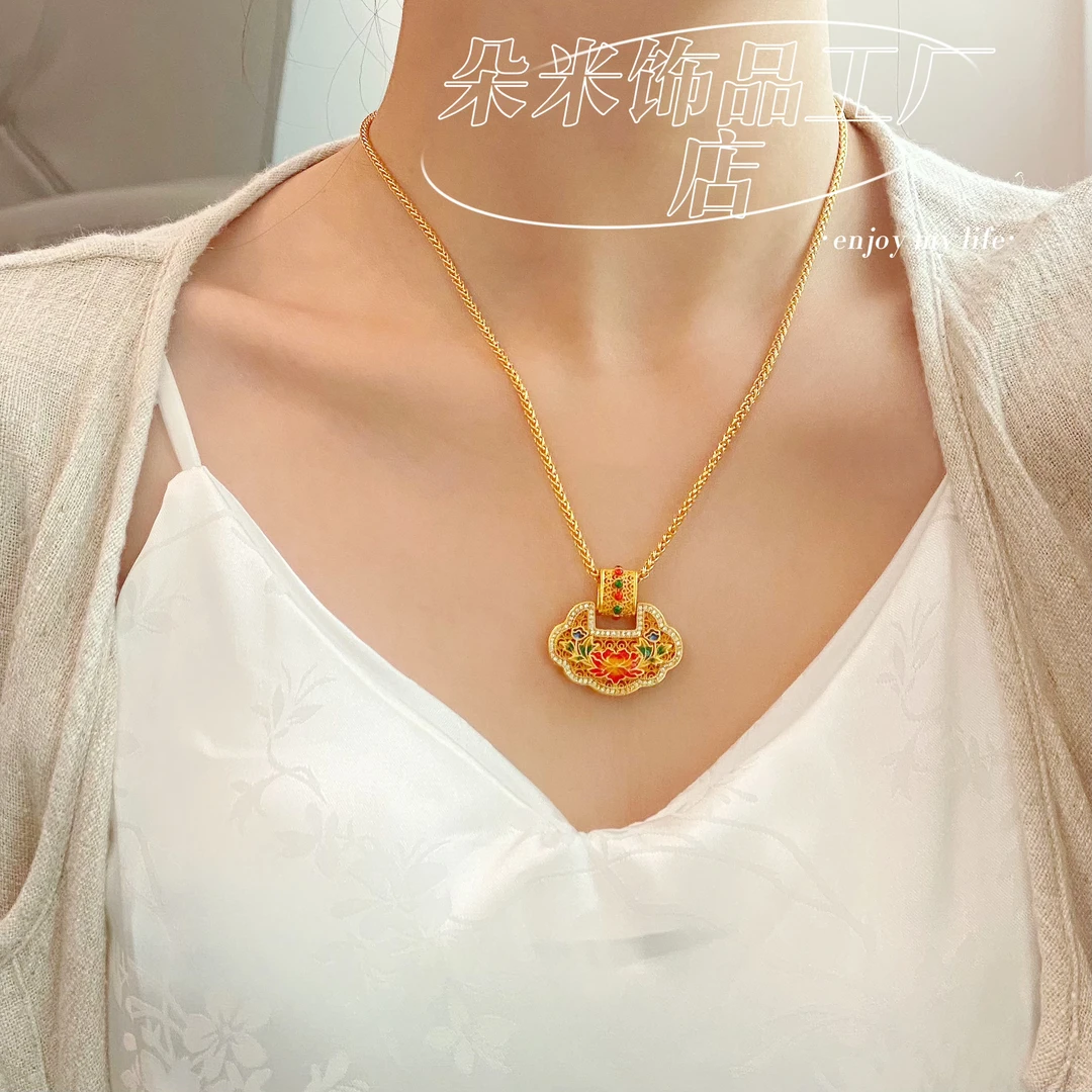 XL3361 镶钻「国色天香」双面莲花项链 复古精美女首饰
