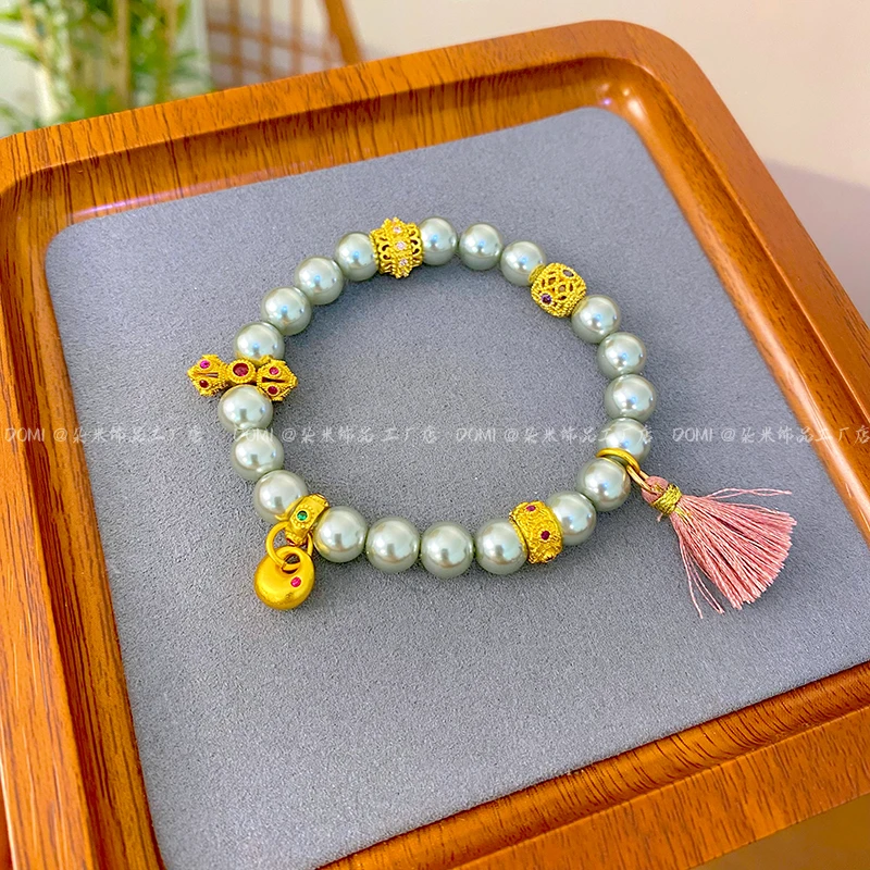 SL2167 小金坨流苏银灰珠手链 古法轻奢流苏手串女