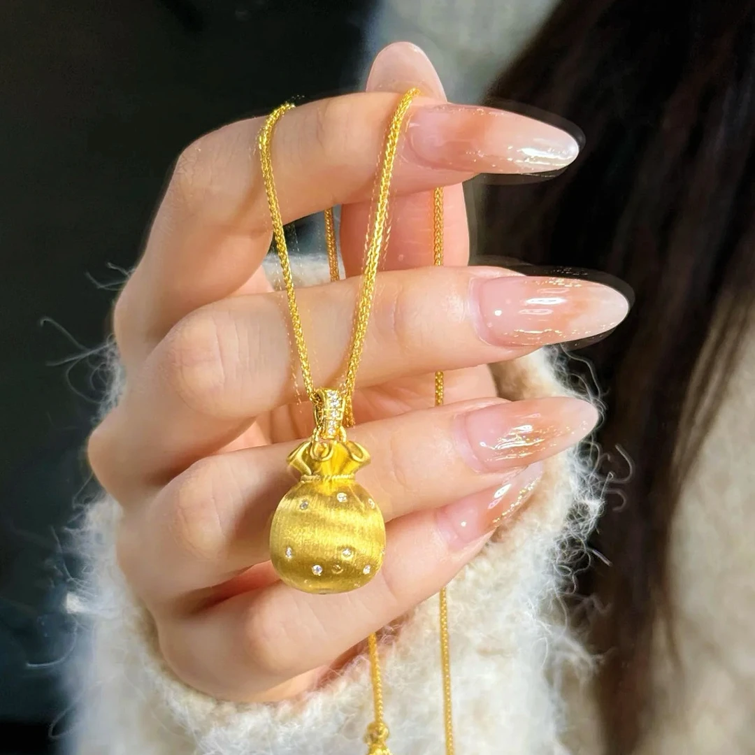 XL3611 点钻拉丝福袋项链花丝钱袋子锁骨链实心