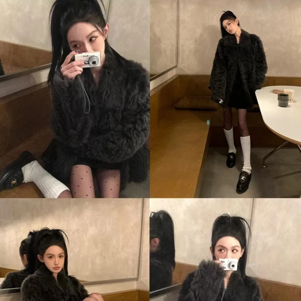 冬季新款皮毛一体托斯卡纳百搭时尚外套女装宽松加厚保暖女装外套
