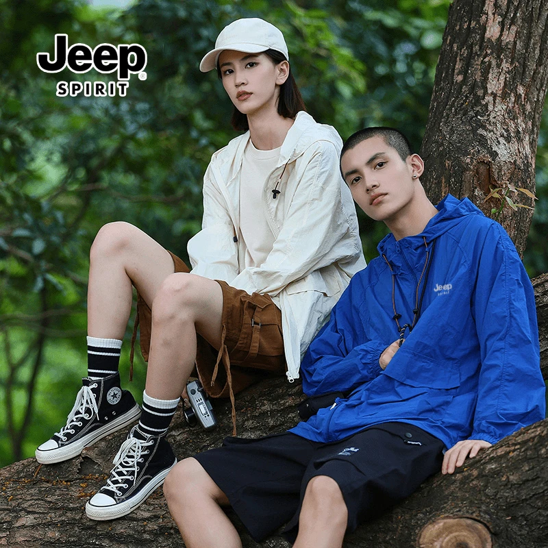JEEPSPIRIT情侣防晒衣2024夏工装透气50倍防紫外线皮肤衫连帽5Y35