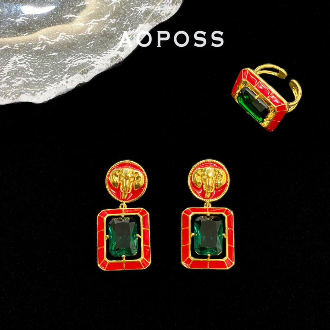 AOPOSS白姿 镀K金 [小吉祥]耳针夹戒指原创设计轻奢