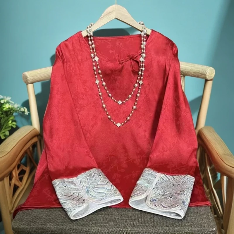 新中式盘口提花长袖打底衫2024秋季新款原装正品