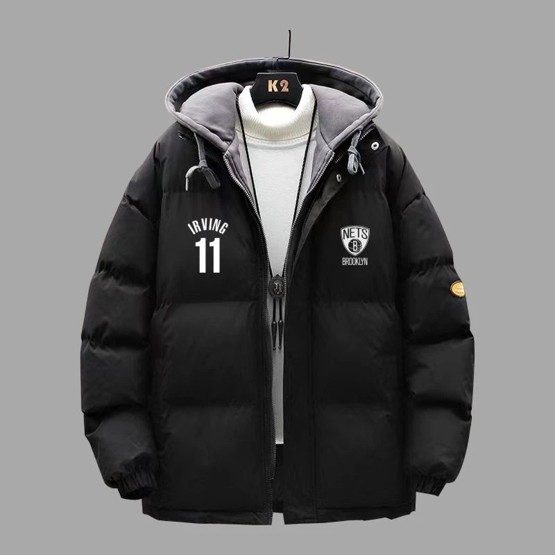 篮网队11号欧文运动棉服男女冬季加棉厚款篮球连帽外套休闲棉袄子