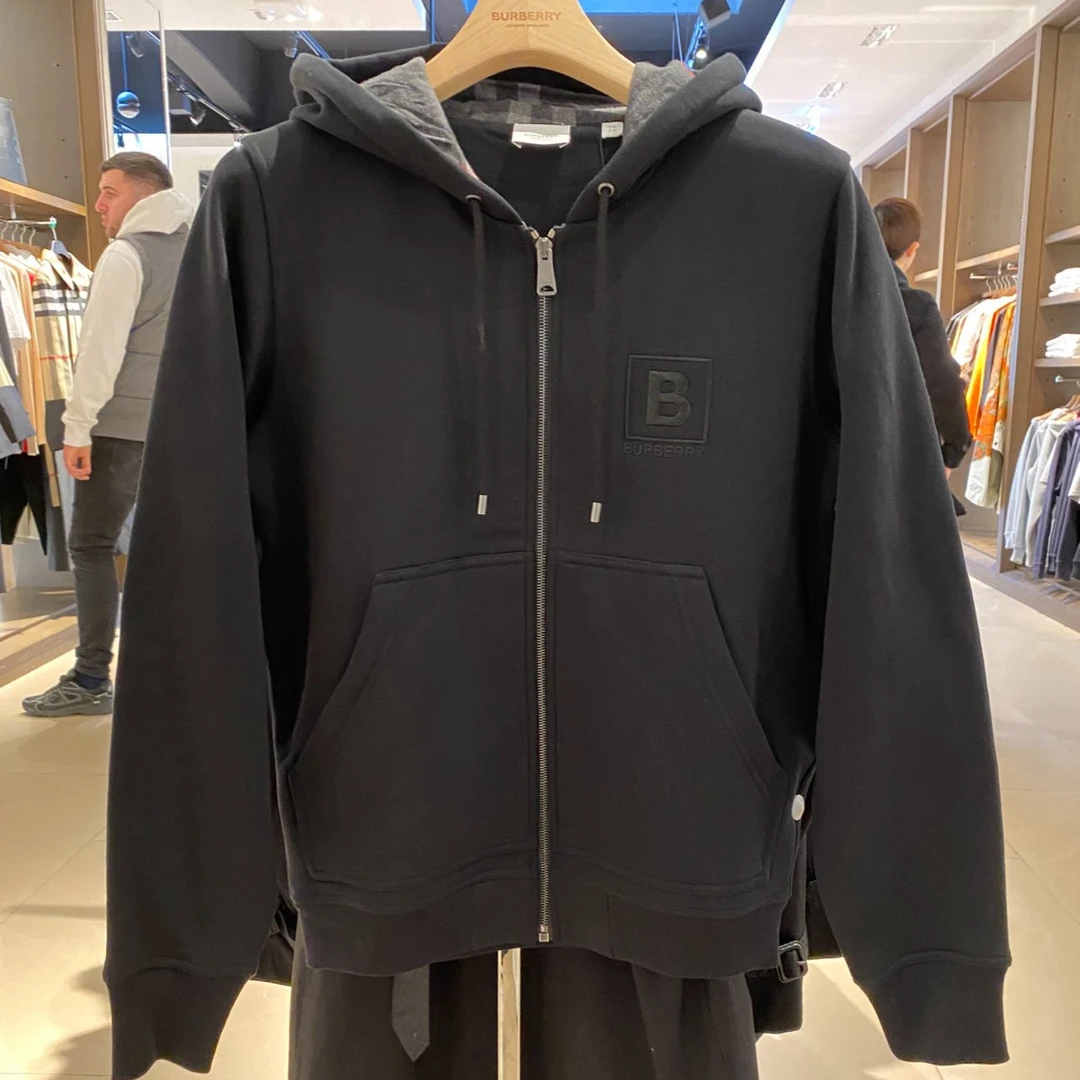 全新未使用 BURBERRY/博柏利 奥莱男女款带帽卫衣格纹帽B标刺
