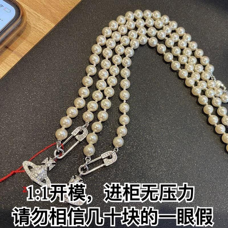 铜合金亚克力吊坠 西太后别针珍珠项链土星回形针珍珠吊坠施家珍