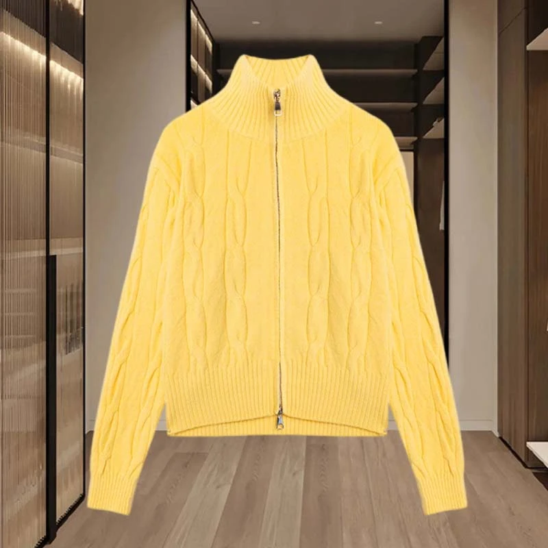 韩系复古毛衣开衫外套女2024年秋季新款设计感双拉链短款针织上衣