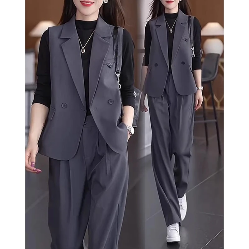 设计感气质职业西装套装女2025年春秋季新款小个子潮流马甲三件套