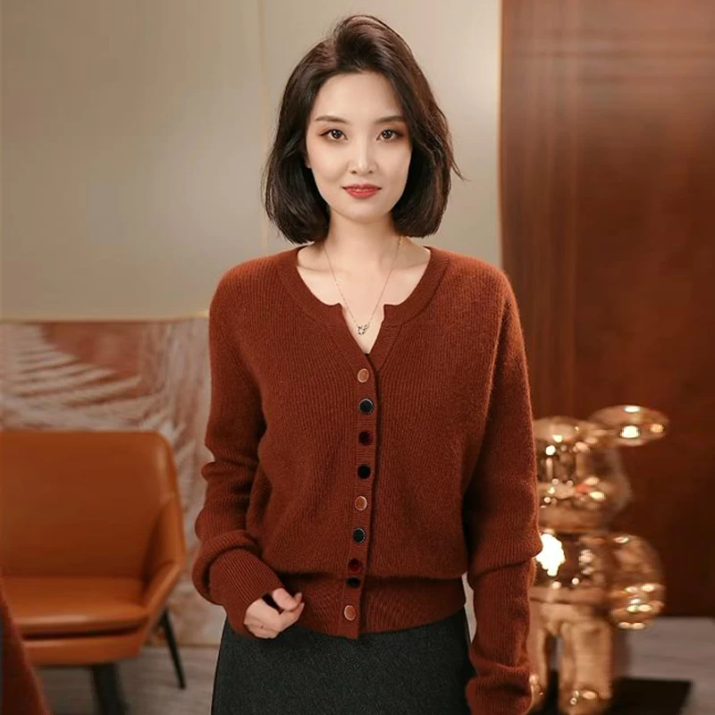 【100羊毛】彩色包扣圆领复古秋冬气质显瘦针织衫