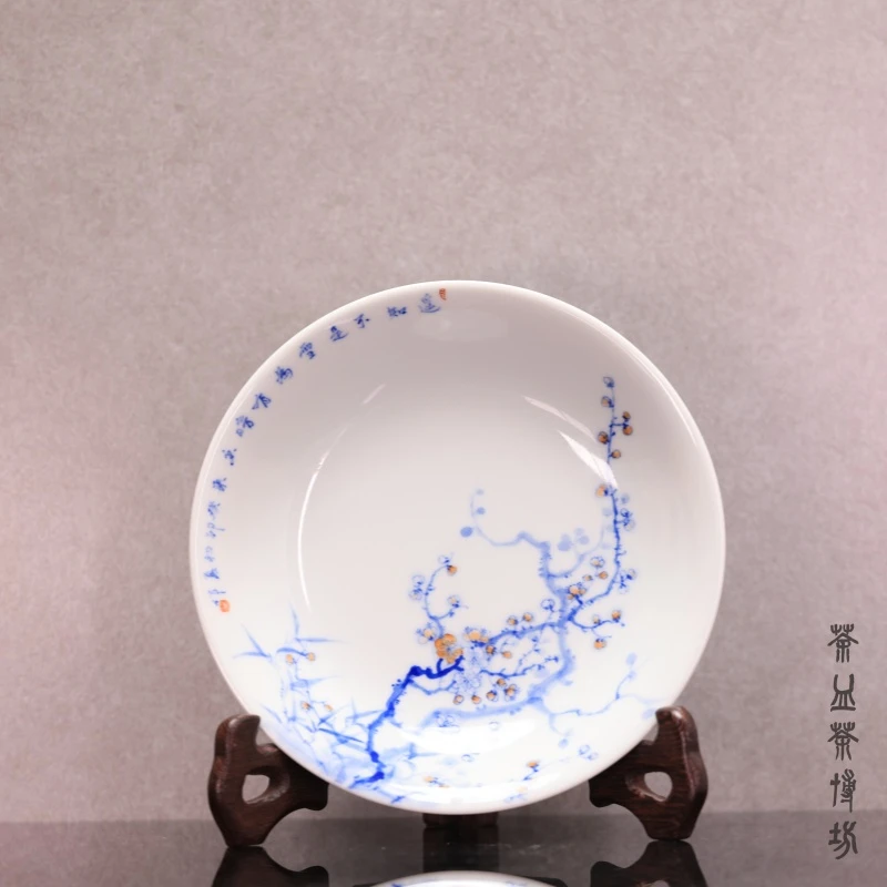 隐艺堂梅花壶承陶瓷创意家用纯手工复古花纹手绘