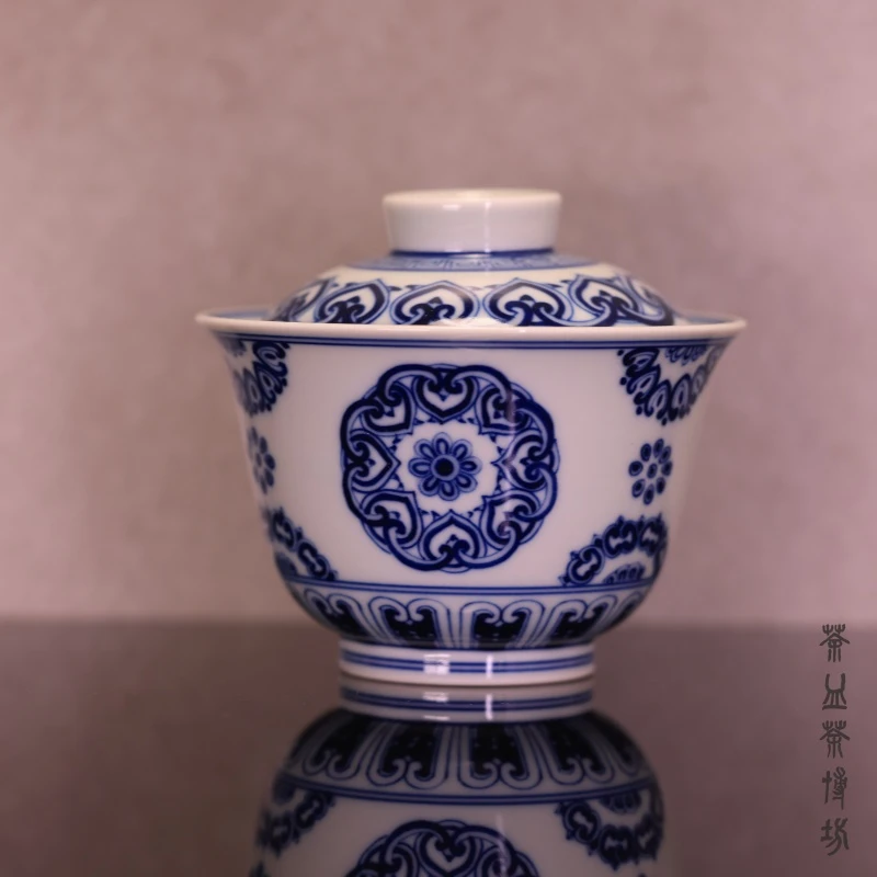 陶隐山房仿明宝相如意两才盖碗陶瓷纯手工复古手绘