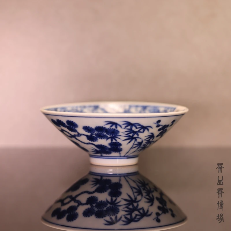 浣溪龙窑松竹梅斗笠杯陶瓷主人杯手绘手工